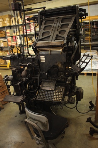 This Linotype machine was still on the floor of Cather Publishing in Birmingham in 2014. It was no longer in use and was destined for a museum.