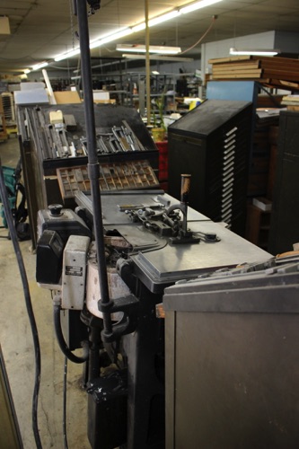 A "Ludlow" machine at Cather Publishing. Times Printing also had one of these line casting machines. They were used to cast individual slugs of large display type such as headlines in sizes larger than the Linotype could produce.